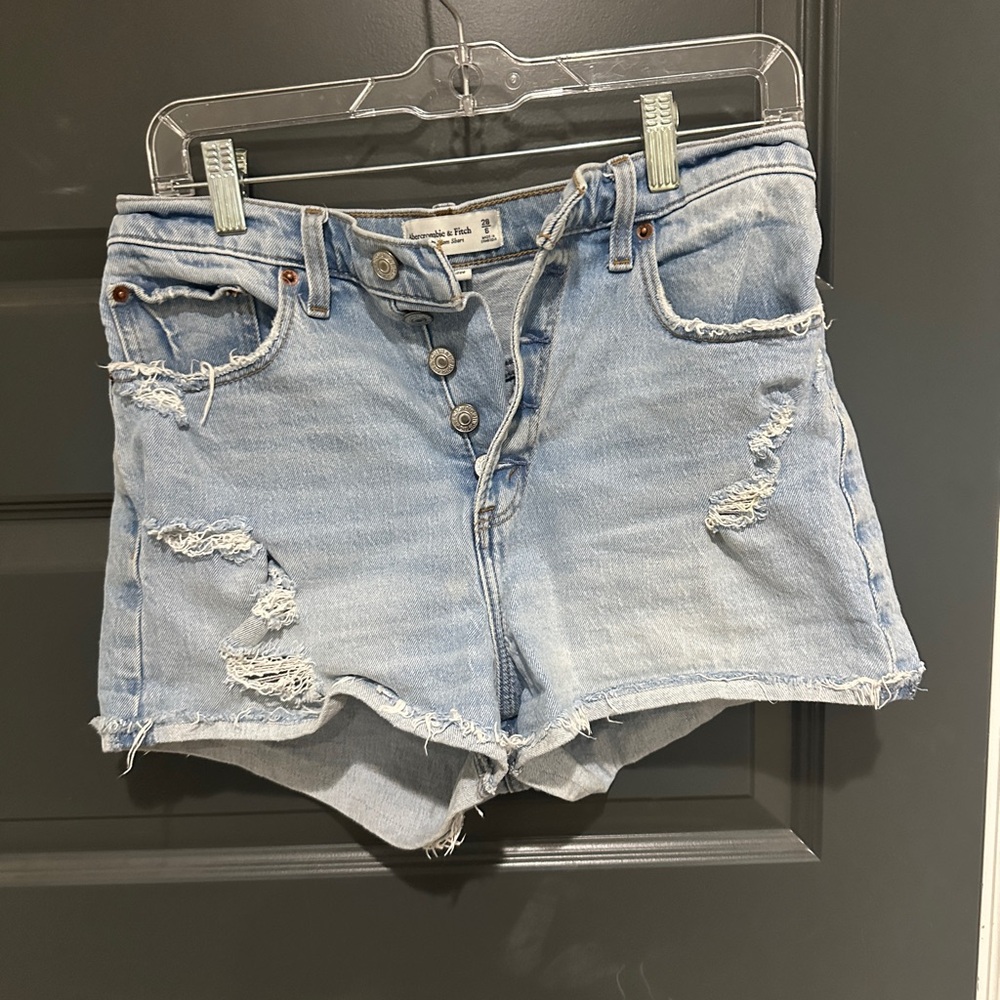 Abercrombie & Fitch Light Blue Ripped Jean Shorts - curve love
